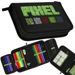 Pixel Game Piórnik dwuklapowy z wyposażeniem, piórnik dla chłopca