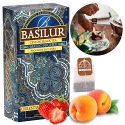 BASILUR Magic Nights Czarna herbata cejlońska z dodatkiem aromatu truskawki, moreli, ananasa i papai, w saszetkach 25 x 2 g