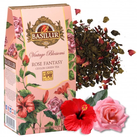 BASILUR VINTAGE BLOSSOMS - Rose Fantasy Zielona herbata liściasta z dodatkiem kwiatów hibiskusa oraz róży 75 g