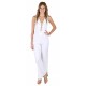 Ecru, Sleeveless, Lace Up Front, Wide Cut Leg, Jumpsuit For Ladies By John Zack