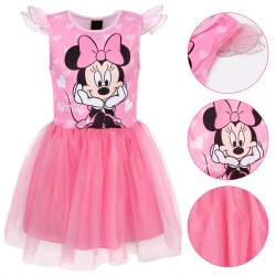 DISNEY Myszka Minnie Różowa sukienka z tiulem na krótki rękaw, sukienka dziewczęca