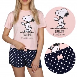 Snoopy Fistaszki Różowo-granatowa piżama dziewczęca, piżama na króki rękaw