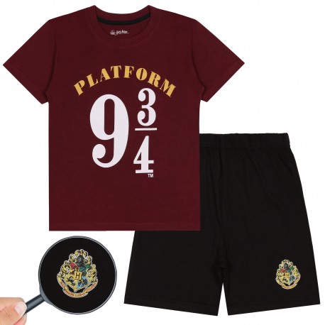 Harry Potter Platforma 9 3/4 Chłopięca piżama, letnia piżama dla chłopca, bordowo-czarna