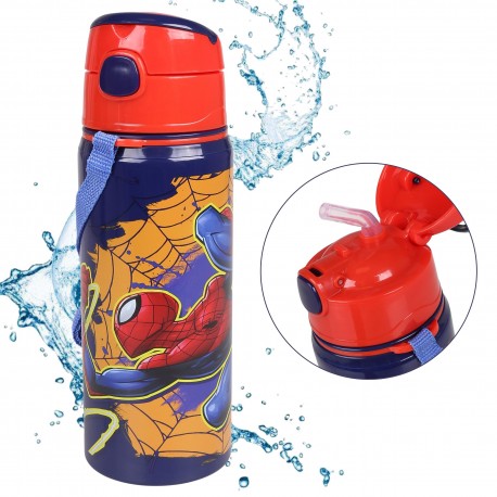 SpiderMan aluminiowy bidon, granatowa butelka z paskiem i adresówką 600ml