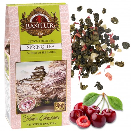 BASILUR Spring Tea Zielona herbata liściasta z dodatkiem z dodatkiem ananasa, wiśni, bławatka oraz aromatu wiśni 100 g