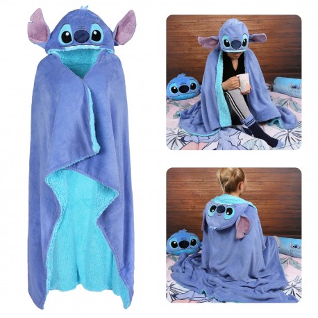 Disney Stitch Sherpa Fleece Warm Blue Throw Wrapper Bathrobe