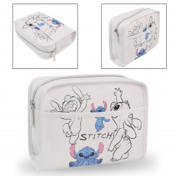 Stitch Disney White travel cosmetic bag, eco leather, roomy 23x18x7 cm