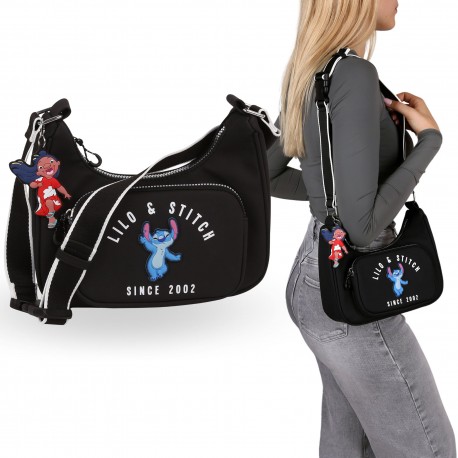 Stitch Disney Bolso baguette negro, bandolera 24x13x7cm