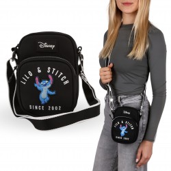 Stitch Disney Black shoulder pouch, mini bag 18x13x6cm