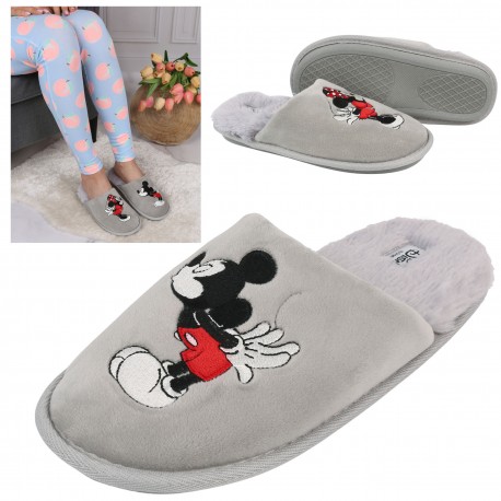 Disney Myszka Mickey Damskie papcie/kapcie, szare, welurowe obuwie domowe