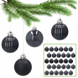 Boules de Noël anthracite, set de boules en plastique, boules de Noël 4cm, 30 pcs.