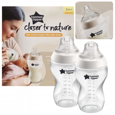 TOMMEE TIPPEE Closer To Nature Butelka antykolkowa dla dzieci 3m+, 2x340ml