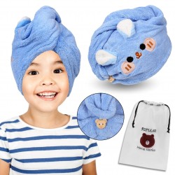 Blue hair turban for child, hair towel, bunny