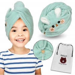 Mint coloured hair turban for child, hair towel, bunny