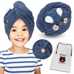 Navy blue child's hair turban, hair towel, bunny