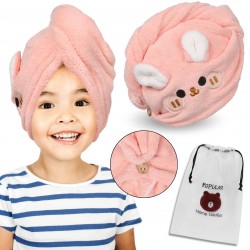 Salmon coloured hair turban for child, hair towel, bunny