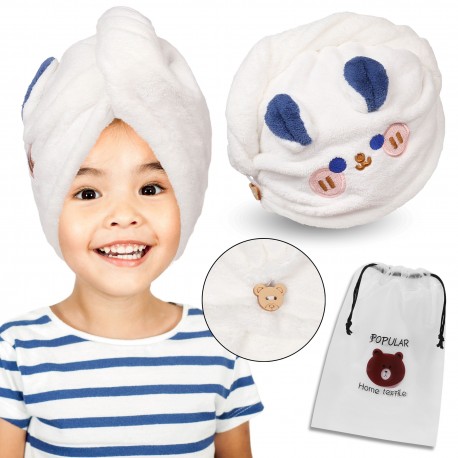 White hair turban for child, hair towel, bunny