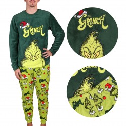 The Grinch Zielona, polarowa piżama męska, ciepła, długi rękaw, świąteczna