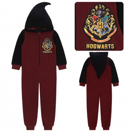 Harry Potter Piżama jednoczęściowa/kombinezon chłopięcy, czarny, bordowy, z kapturem, onesie