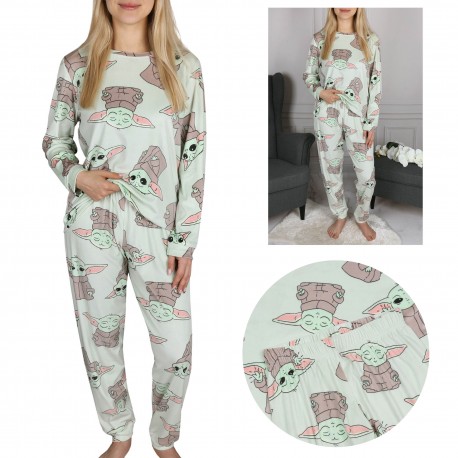 DISNEY Baby Yoda Pijama de damă verde deschis cu mânecă lungă din catifea