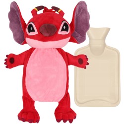 Leroy et Stitch Bouillotte rouge avec housse souple, peluche, caoutchouc naturel 750 ml