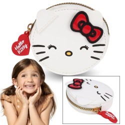 Hello Kitty Blanco, cartera pequeña con cremallera, redondo, monedero 10x8 cm