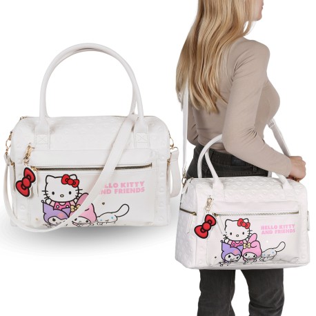 Hello Kitty Biała torba podróżna, torba turystyczna, torba weekendowa na zamek 38x26x16 cm