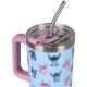 Disney Stitch and Angel Large thermal mug with lid and metal straw, stainless steel, travel mug 1.18l