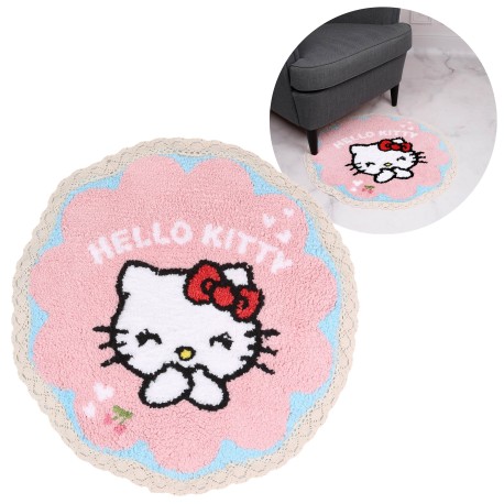 Hello Kitty Tapis rond, rose, antidérapant, avec dentelle 60x60cm