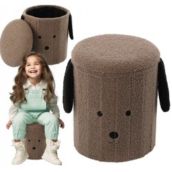 Folding pouffe with storage, plush, for children, dog 28x28x34 cm