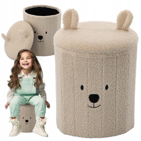 Pouf pieghevole con contenitore, in peluche, per ragazzi, orsetto 28x28x34 cm