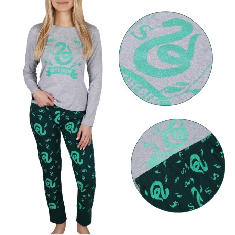 Harry Potter Slytherin Girls' long sleeved, two piece pyjamas for girls, green, cotton