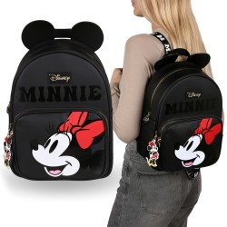 Minnie Mouse Disney Schwarzer Damen Rucksack, geräumig, Stadt Rucksack 33x24x11cm