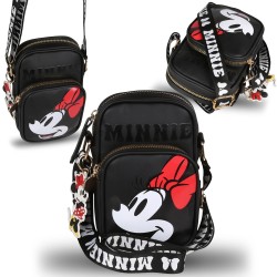 Minnie Mouse Disney Schwarzes Tasche, kleine Handtasche mit verstellbarem Riemen, Minihandtasche 18x6x12 cm