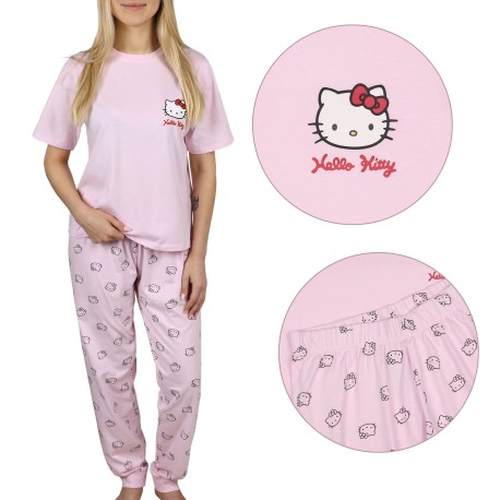 Hello Kitty Dziewczęca piżama z krótkim rękawem, długie spodnie, dwuczęściowa dla dziewczynki, bawełniana