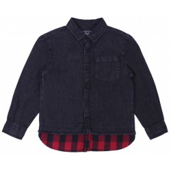 Black Denim Shirt With A Check Element