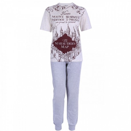 Beige Top & Grey Bottoms Pyjama Set For Men Marauder's Map HARRY POTTER HOGWARTS