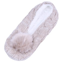 Women Warm Beige Pom Pom Slippers Sliders