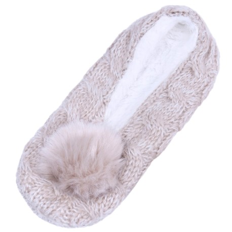 Women Warm Beige Pom Pom Slippers Sliders