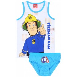 Weißes Unterhemd + blaue Unterhose , Set für Jungen, Feuerwehrmann Sam, Fireman Sam