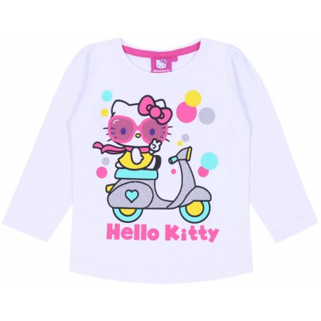 Biała dziewczęca bluzka z długim rękawkiem Hello Kitty