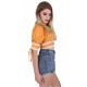 Orange Daisy Floral Lace Trim Tie Up Detail Crop Top