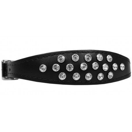 Collar de cuero, negro con cristales Exclusive- 25 cm