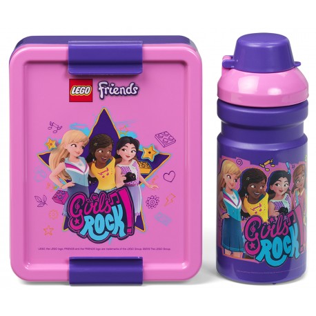 Różowo-fioletowy zestaw lunch box i bidon 390ml. Friends LEGO