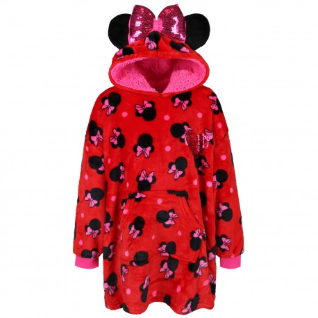 DISNEY Myszka Minnie Czerwona dziewczęca bluza/szlafrok/koc z kapturem, kieszeń, kaptur, snuddie