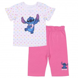 Disney Stitch Biało-różowy komplet niemowlęcy w kropki, koszulka+ spodenki