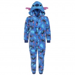 Stitch Disney Niebieski, polarowy kombinezon, dziecięce onesie z kapturem