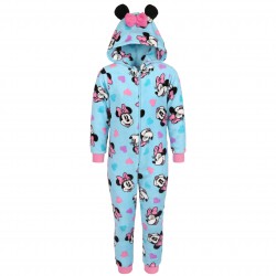 Myszka Minnie Disney Niebieska, polarowa piżama jednoczęściowa, dziecięce onesie z kapturem, OEKO-TEX