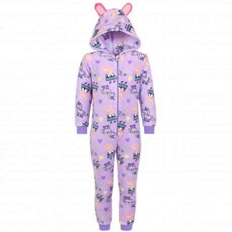 Świnka Peppa Fioletowa, polarowa piżama jednoczęściowa, dziecięce onesie z kapturem, OEKO-TEX