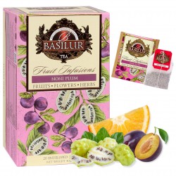 BASILUR Fruit Infusions - Owocowa herbata bezkofeinowa z naturalnym aromatem noni, śliwki i cytrusów, w saszetkach 20 x 2 g